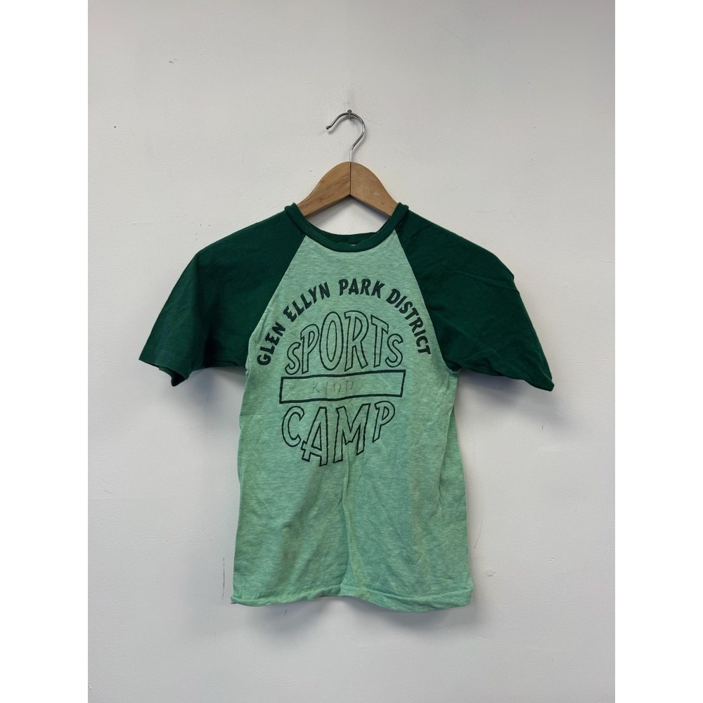 Vintage Velva Sheen Shirt Youth Medium Green‎ Glen Ellyn Sports Camp 80s Raglan